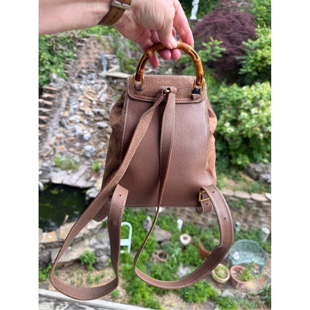 Gucci Suede Bamboo Mini Backpack Brown Leather Italy Vintage - Picture 5 of 16